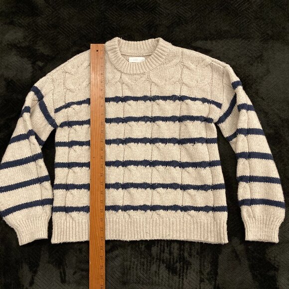 LC Lauren Conrad Cable Knit Womens Crewneck Sweater Size M Oatmeal Diana Stripe - Picture 10 of 15